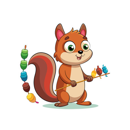 Playful Squirrel Counting Caterpillarsのイラスト素材