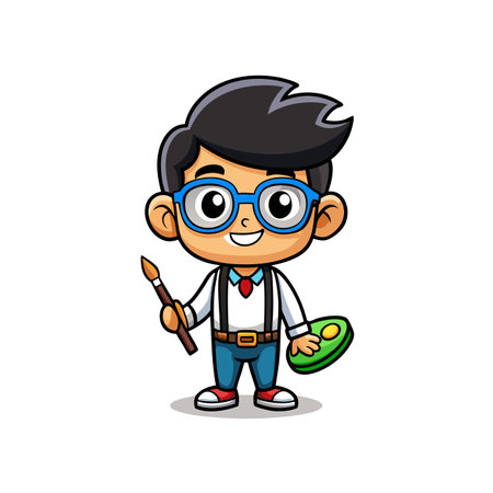 Delightful Cartoon Boy with Straight Hairのイラスト素材