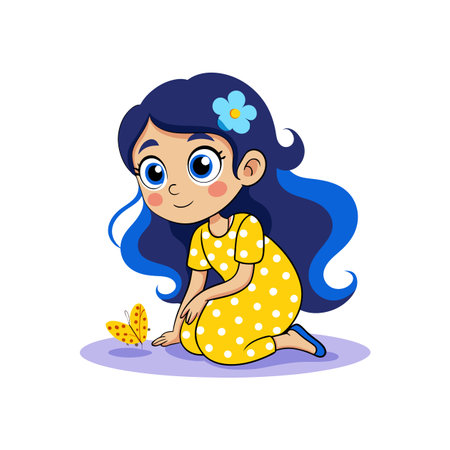 Inquisitive Cartoon Girl with Playful Attitudeのイラスト素材