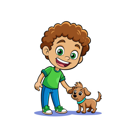 Caring Cartoon Boy with His Puppyのイラスト素材