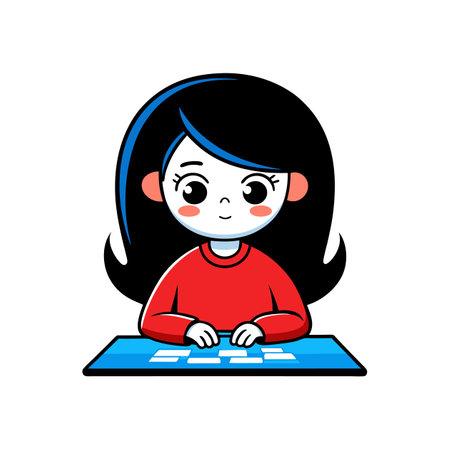 Excited Cartoon Girl Focused on Creativityのイラスト素材