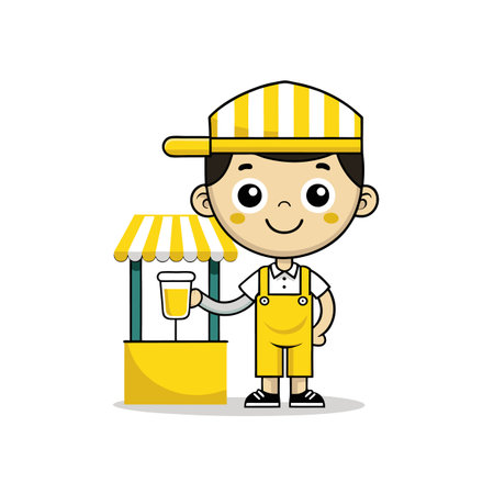 Happy Kid Serving Lemonade with a Smileのイラスト素材