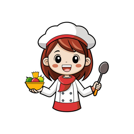 Delighted Cartoon Chef Preparing Yummy Dishesのイラスト素材