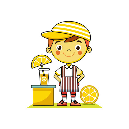 Entrepreneurial Kid Running a Lemonade Standのイラスト素材