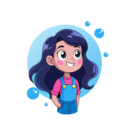 Cheerful Cartoon Girl Embracing Joyのイラスト素材