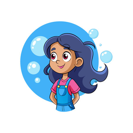 Cheerful Cartoon Girl Playing with Friendsのイラスト素材