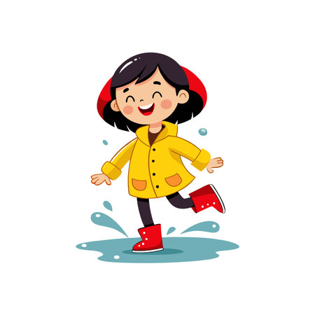 Student Girl in Yellow Raincoatのイラスト素材