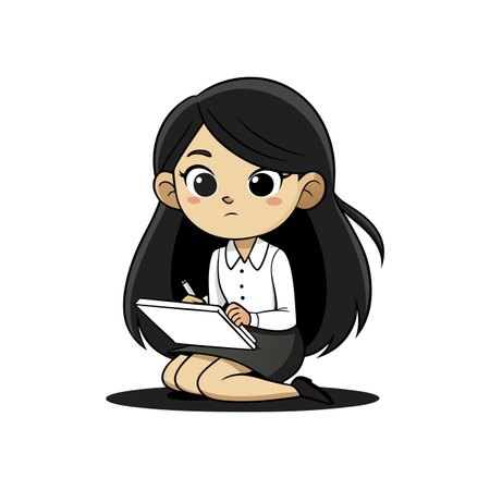 Delightful Artistic Girl with Sketchbookのイラスト素材