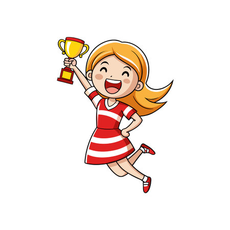 Joyful Cartoon Girl Embracing Fun Adventuresのイラスト素材