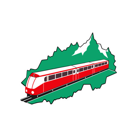 High-Speed Train Through Mountains - Retro Cartoon Designのイラスト素材