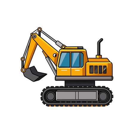 Cartoon Yellow Excavator Construction Vehicle Isolated on Whiteのイラスト素材