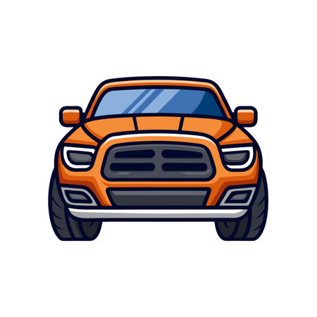 Orange truck cartoon illustration, front view, isolated vectorのイラスト素材
