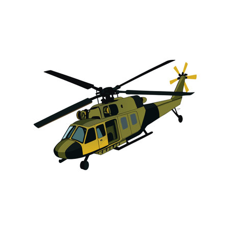 Green Military Helicopter Flying on White Background Illustrationのイラスト素材