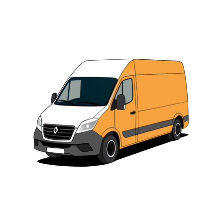 Orange and White Delivery Van Isolated on White