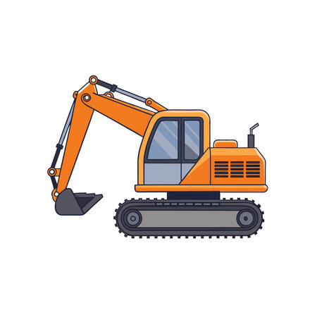 Orange Excavator Vector Illustration on White Background Isolated
