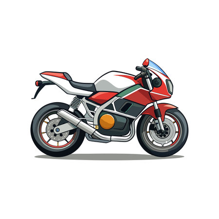 Illustrated Red and White Motorcycle Isolated on White Backgroundのイラスト素材