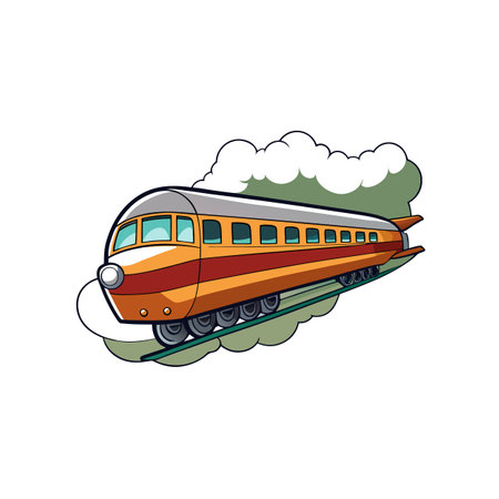 Cartoon Train Illustration with Clouds, Retro Style Designのイラスト素材