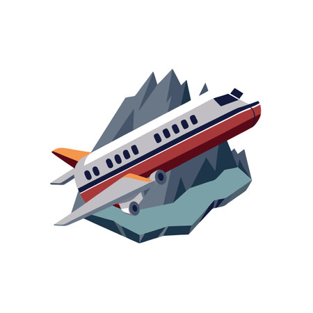 Airplane crash illustration with mountain background and geometric designのイラスト素材