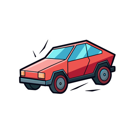 Retro Cartoon Car Illustration - Red and Blueのイラスト素材