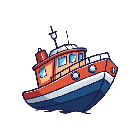 Cartoon fishing boat floating on the sea illustrationのイラスト素材