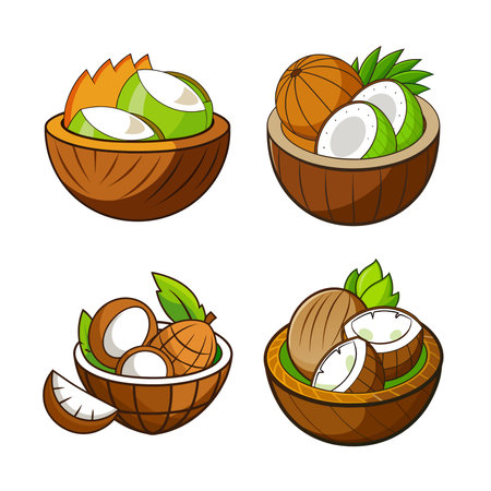 Cartoon Young Coconuts in Shell Isolated Illustrationのイラスト素材