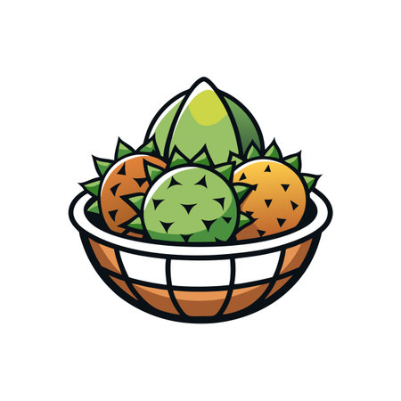 Cactus fruits in a basket, vector cartoon illustrationのイラスト素材