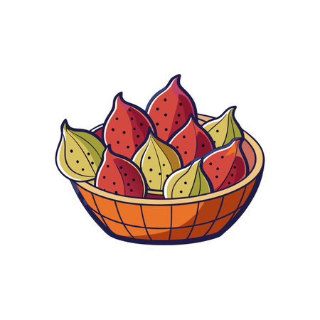 Golden Berries in Basket Illustration, Exotic Fruit Cartoonのイラスト素材