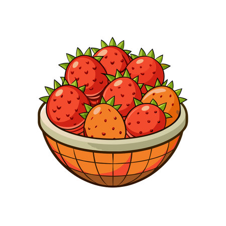 Strawberry cartoon in a basket for illustrationのイラスト素材