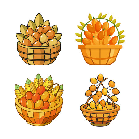 Cartoon basket of fruit, harvest, autumn bountyのイラスト素材