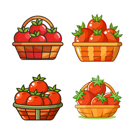 Tomatoes in a Basket, Fresh Produce Illustrationのイラスト素材