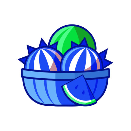 Cartoon Blue Watermelon Bowl Icon Summer Fruit Designのイラスト素材