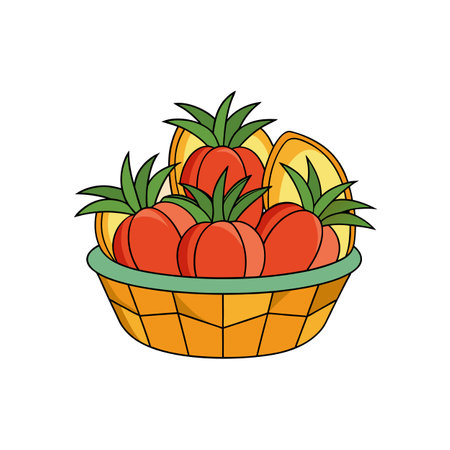 Fruit Basket Vector Art with Red Apples and Orangesのイラスト素材