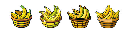 Bananas in basket, healthy fruit, cartoon illustrationのイラスト素材