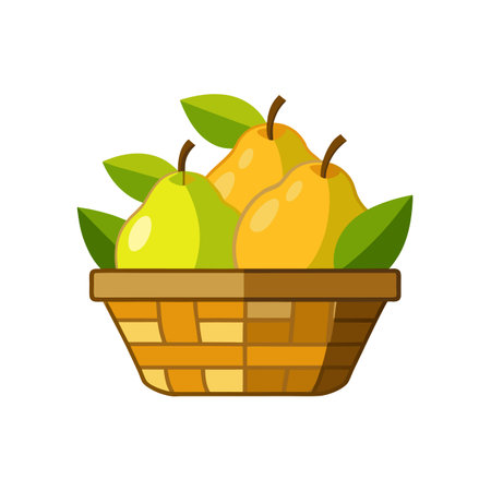 Pears in basket, fresh, natural fruit, illustrationのイラスト素材