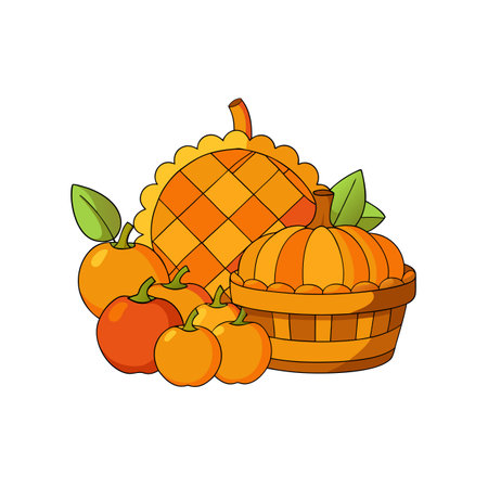 Autumn Harvest: Pumpkin Pie, Pumpkins, and Orange Illustrationのイラスト素材