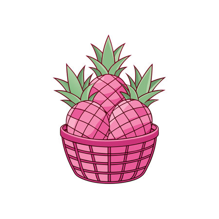 Pink Pineapples in a Basket: Quirky and Funのイラスト素材