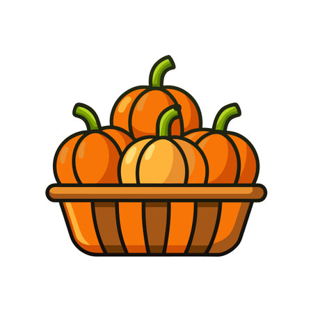 Basket Full of Pumpkins: Autumn Harvest Delight Cartoonのイラスト素材