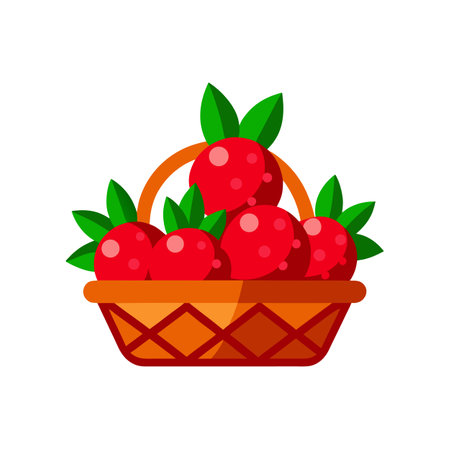 Strawberry Basket Illustration with Leaves on White Backgroundのイラスト素材
