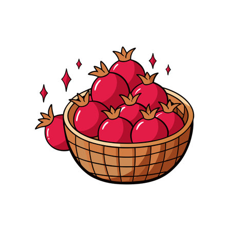 Pomegranates in Basket - Fresh Fruit, Colorful Vectorのイラスト素材