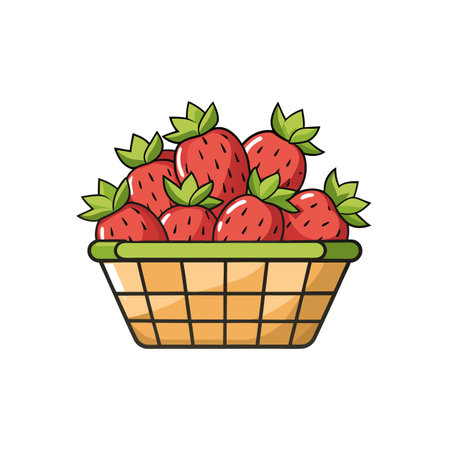 Cartoon Strawberries in a Basket Vector Illustrationのイラスト素材