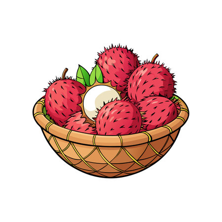 Lychees in basket cartoon vector isolated on whiteのイラスト素材