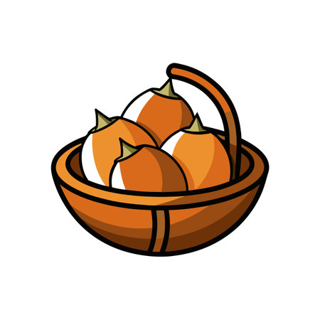Basket of oranges illustration, fresh fruits, healthy eatingのイラスト素材