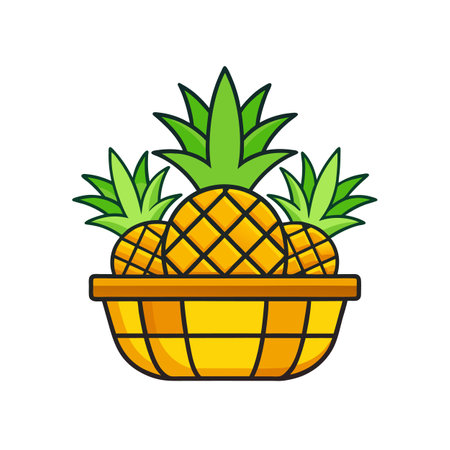Pineapples in Basket Illustration: Tropical Fruit and Summertime Vibesのイラスト素材