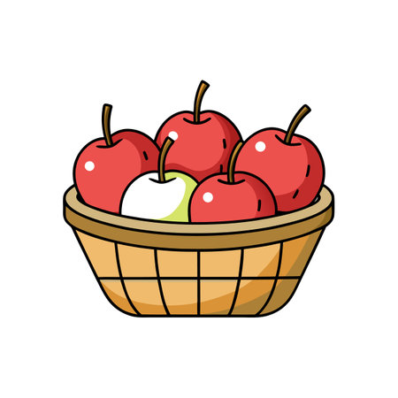 Cartoon basket of red apples with one greenのイラスト素材