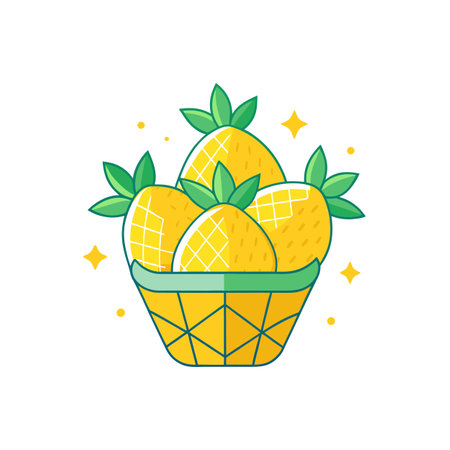 Cute Pineapples in a Basket with Sparkling Decorのイラスト素材