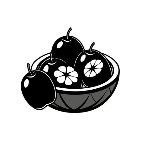 Black and White Fruit Bowl Illustrationのイラスト素材