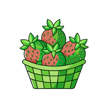 Cartoon Strawberries in a Basket Fresh Fruit Illustrationのイラスト素材
