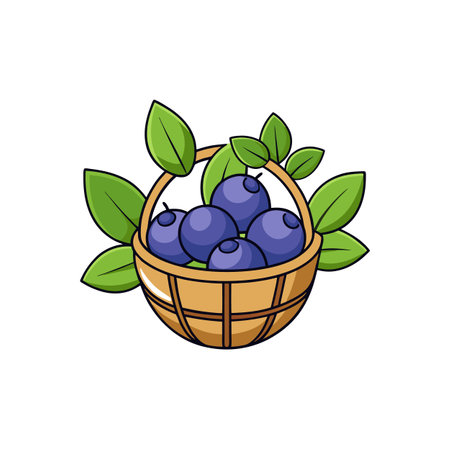 Basket of Blueberries Cartoon Illustration Fresh Fruit Delightのイラスト素材