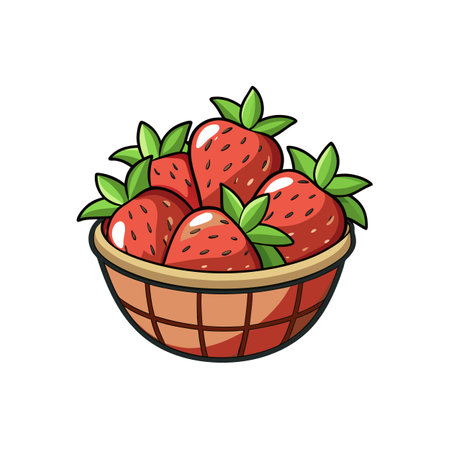Basket of Strawberries Illustration, Cartoon Style Fresh Fruitのイラスト素材