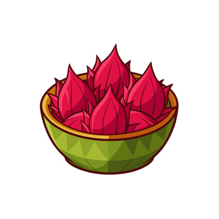 Dragon fruit vector illustration in a decorative bowlのイラスト素材